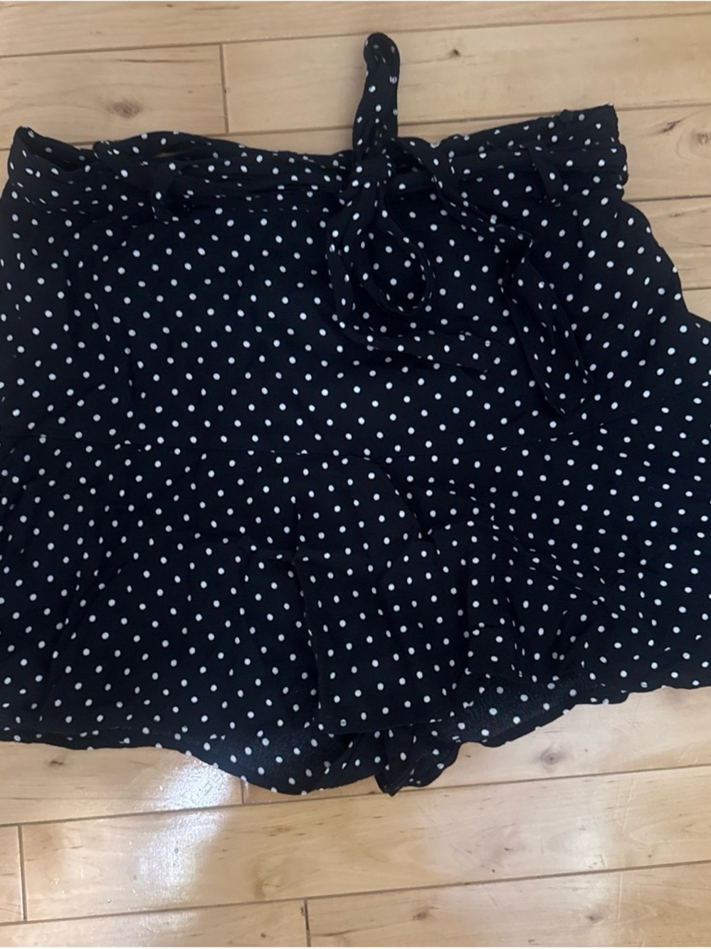 Zara Black with White Polka Dot Tie-Front Mini Skirt